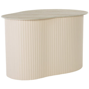 Safavieh Mtp Large Ceramic Side Table - Sculptural Beige Accent With Ribbed Metallic Base For Modern Spaces ACC2909A