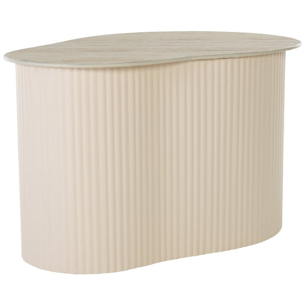 Safavieh Mtp Large Ceramic Side Table - Sculptural Beige Accent With Ribbed Metallic Base For Modern Spaces ACC2909A