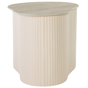 Safavieh Mtp Large Ceramic Side Table - Sculptural Beige Accent With Ribbed Metallic Base For Modern Spaces ACC2909A