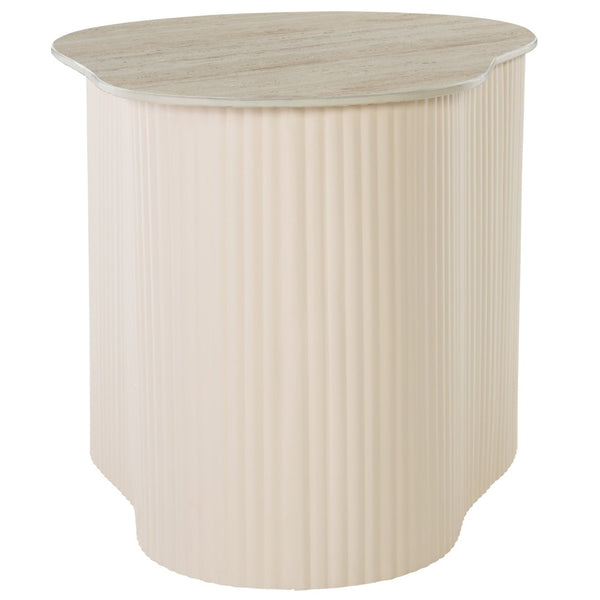 Safavieh Mtp Large Ceramic Side Table - Sculptural Beige Accent With Ribbed Metallic Base For Modern Spaces ACC2909A