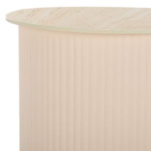Safavieh Mtp Small Ceramic Side Table: Sculptural Beige Accent With Ribbed Base For Stylish Living Spaces ACC2911A
