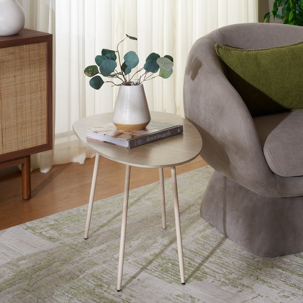 Safavieh Mint Large Ceramic Side Table - Chic Beige Design With Sculptural Curves And Tapered Metallic Legs Beige Ceramic ,Beige Ceramic ,Iron Acc2912a