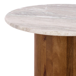 Lauretta Marble Side Table With Veined Marble Top And Solid Wood Legs — Compact Elegant Accent For Living Spaces