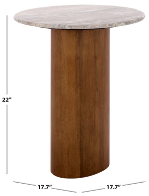 Lauretta Marble Side Table With Veined Marble Top And Solid Wood Legs — Compact Elegant Accent For Living Spaces