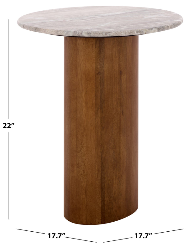 Lauretta Marble Side Table With Veined Marble Top And Solid Wood Legs — Compact Elegant Accent For Living Spaces