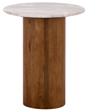 Lauretta Marble Side Table With Veined Marble Top And Solid Wood Legs — Compact Elegant Accent For Living Spaces