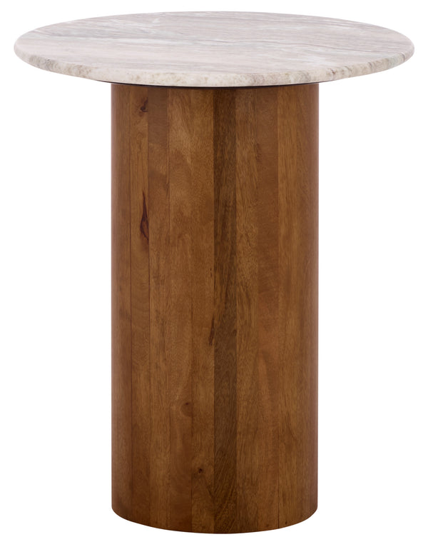 Lauretta Marble Side Table With Veined Marble Top And Solid Wood Legs — Compact Elegant Accent For Living Spaces