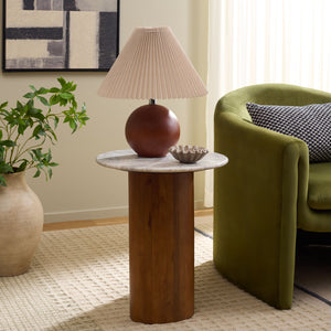 Lauretta Marble Side Table With Veined Marble Top And Solid Wood Legs — Compact Elegant Accent For Living Spaces