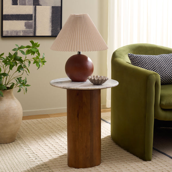 Lauretta Marble Side Table With Veined Marble Top And Solid Wood Legs — Compact Elegant Accent For Living Spaces