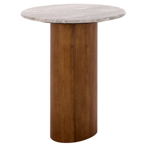 Lauretta Marble Side Table With Veined Marble Top And Solid Wood Legs — Compact Elegant Accent For Living Spaces