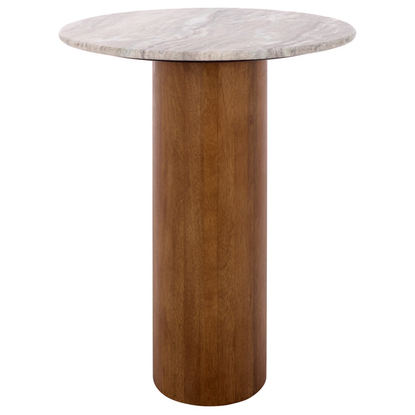 Lauretta Marble Side Table With Veined Marble Top And Solid Wood Legs — Compact Elegant Accent For Living Spaces