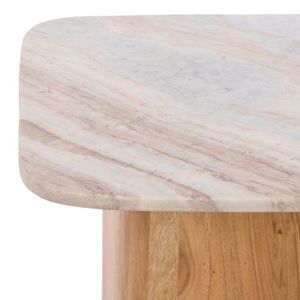 Marisa Marble Side Table With Natural Veining Top And Warm Wood Legs — Compact Luxe Accent For Any Room
