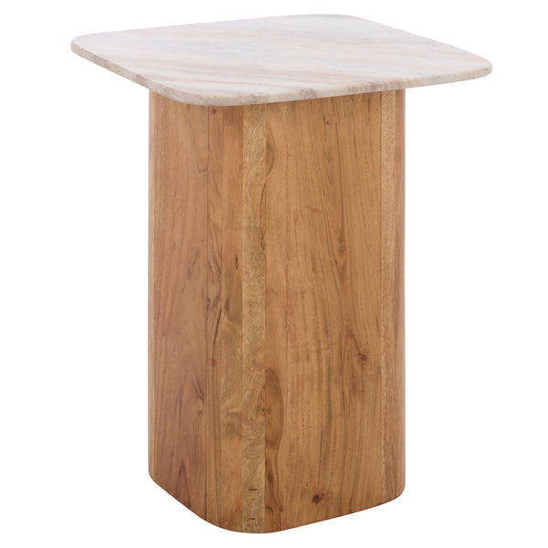 Marisa Marble Side Table With Natural Veining Top And Warm Wood Legs — Compact Luxe Accent For Any Room