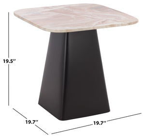 Tecia Marble Side Table With Genuine Stone Top And Iron Base — Compact Elegant Accent For Any Room