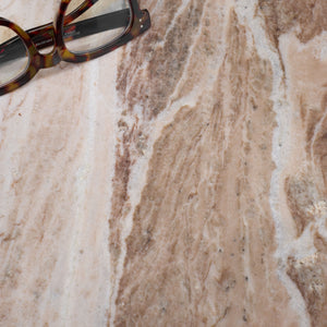 Calana Marble Side Table With Natural Veined Marble Top And Solid Wood Legs For Timeless Style