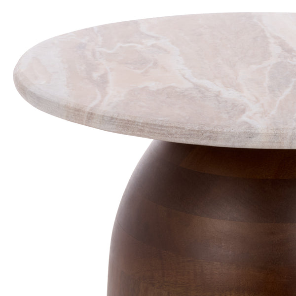 Calana Marble Side Table With Natural Veined Marble Top And Solid Wood Legs For Timeless Style