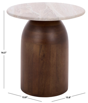 Calana Marble Side Table With Natural Veined Marble Top And Solid Wood Legs For Timeless Style