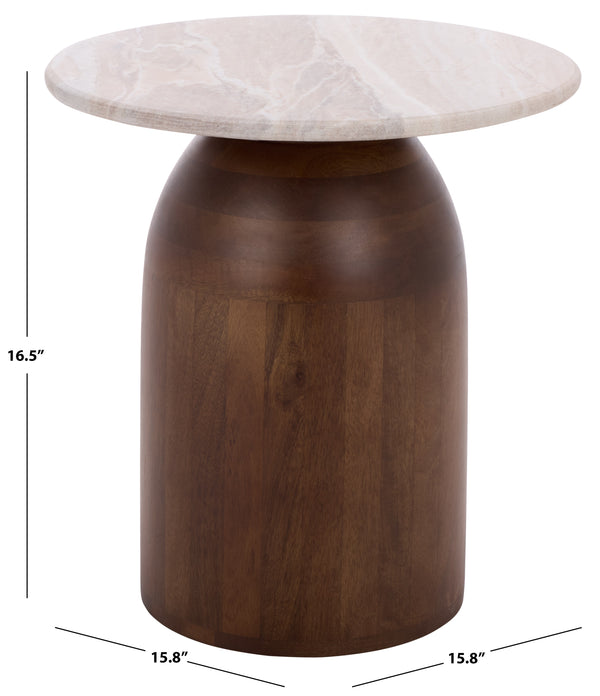 Calana Marble Side Table With Natural Veined Marble Top And Solid Wood Legs For Timeless Style