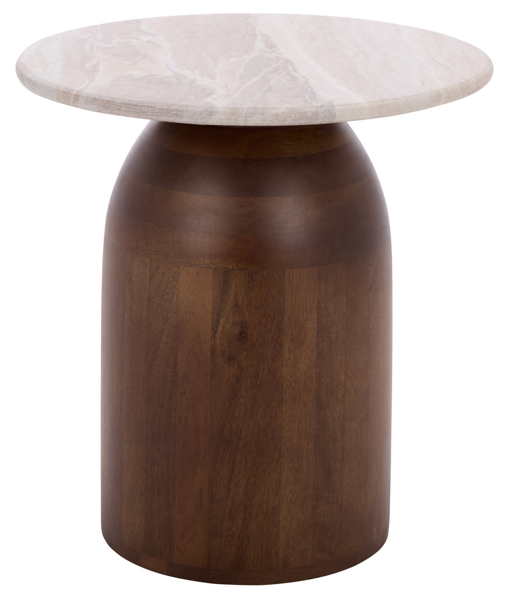Calana Marble Side Table With Natural Veined Marble Top And Solid Wood Legs For Timeless Style