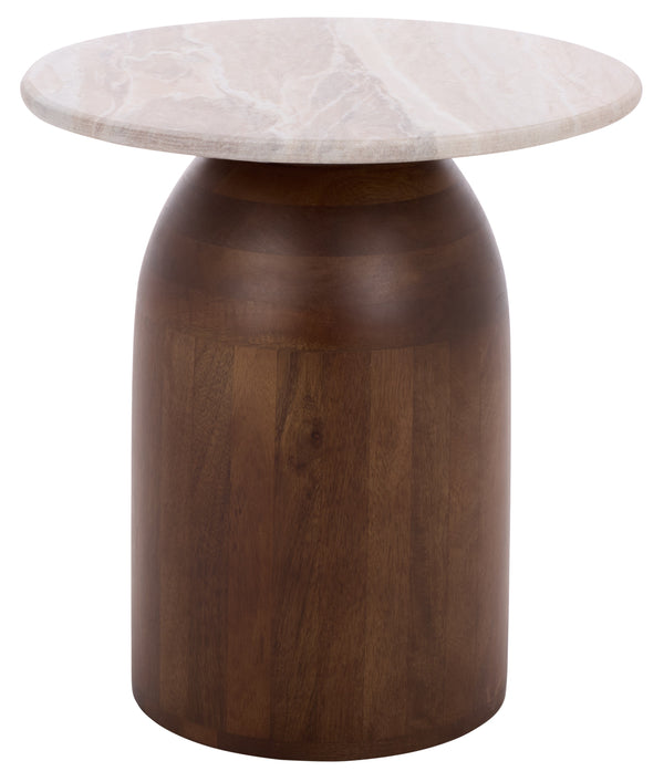 Calana Marble Side Table With Natural Veined Marble Top And Solid Wood Legs For Timeless Style