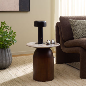 Calana Marble Side Table With Natural Veined Marble Top And Solid Wood Legs For Timeless Style