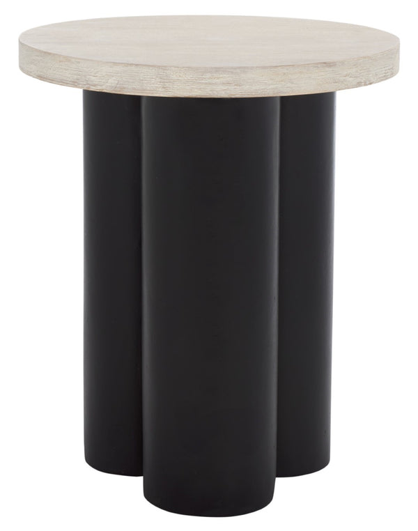 Safavieh Benvolio Accent Table - Handmade White Washed Acacia Wood With Black Chunky Legs For Stylish Decor White Washed ,Black Paper Mache ,Wood Acc3001b
