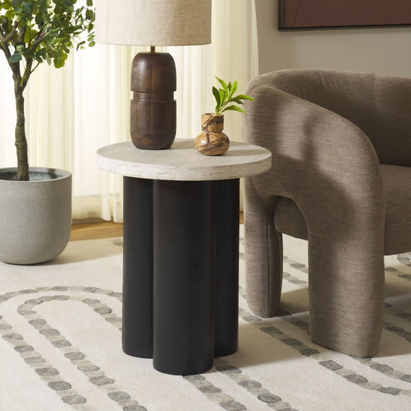 Safavieh Benvolio Accent Table - Handmade White Washed Acacia Wood With Black Chunky Legs For Stylish Decor White Washed ,Black Paper Mache ,Wood Acc3001b