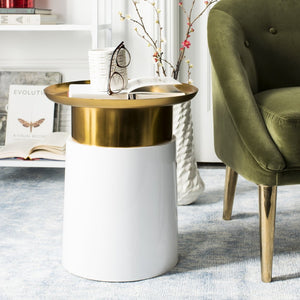 Safavieh Zenith Modern Glam Tray Top Side Table - Chic White & Gold Accent For Living Room Or Bedroom Decor ACC3200A