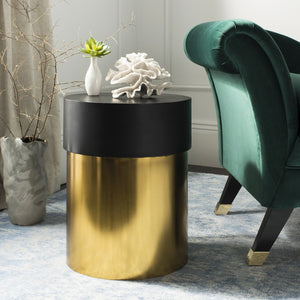 Safavieh Solstice Modern Round Side Table – Luxe Black Top & Polished Gold Base For Stylish Home Decor ACC3201A