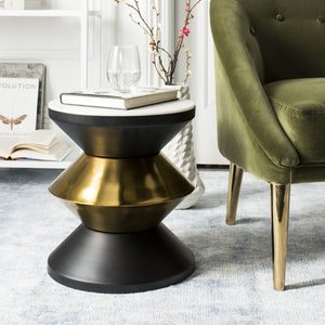 Safavieh Azizi Stone Top Side Table - Luxurious Angled Hourglass Design For Modern Glam Living Spaces ACC3202A