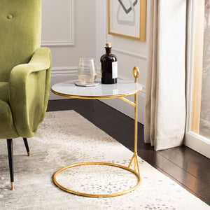Safavieh Emirah Round C Table - Luxurious Gold Accent Table With Grey Enamel Top For Modern Living Spaces ACC3207A
