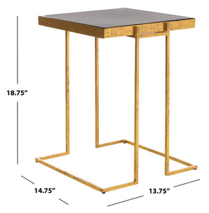 Safavieh Amarylis Elegant Greek Key Side Table - Luxurious Gold Accent With Black Enamel Top For Modern Decor ACC3209A