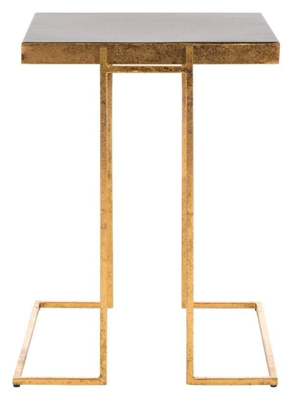 Safavieh Amarylis Elegant Greek Key Side Table - Luxurious Gold Accent With Black Enamel Top For Modern Decor ACC3209A