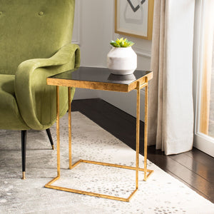 Safavieh Amarylis Elegant Greek Key Side Table - Luxurious Gold Accent With Black Enamel Top For Modern Decor ACC3209A