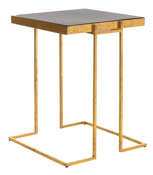 Safavieh Amarylis Elegant Greek Key Side Table - Luxurious Gold Accent With Black Enamel Top For Modern Decor ACC3209A