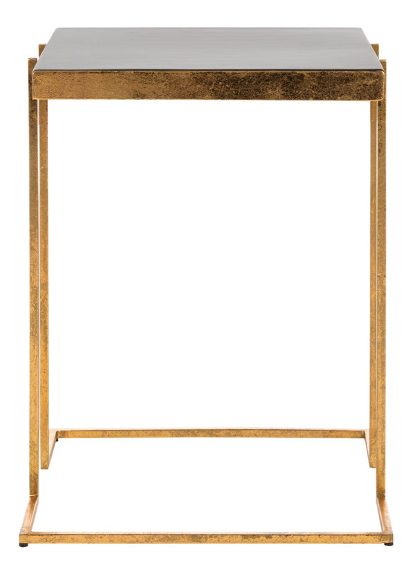 Safavieh Amarylis Elegant Greek Key Side Table - Luxurious Gold Accent With Black Enamel Top For Modern Decor ACC3209A