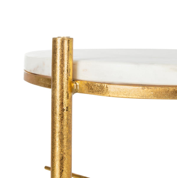 Safavieh Jenesis Round Accent Table - White Marble Top With Gold Geometric Legs For Modern Elegance ACC3211A
