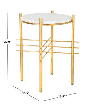Safavieh Jenesis Round Accent Table - White Marble Top With Gold Geometric Legs For Modern Elegance ACC3211A