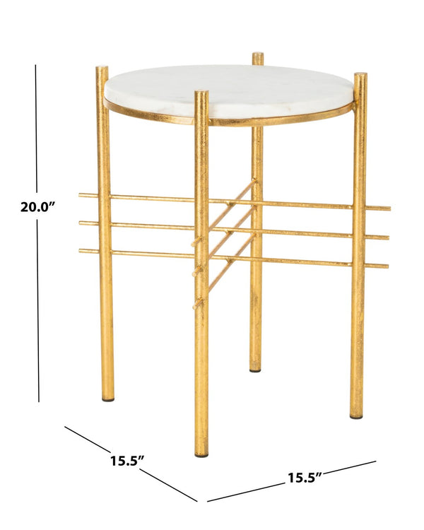 Safavieh Jenesis Round Accent Table - White Marble Top With Gold Geometric Legs For Modern Elegance ACC3211A
