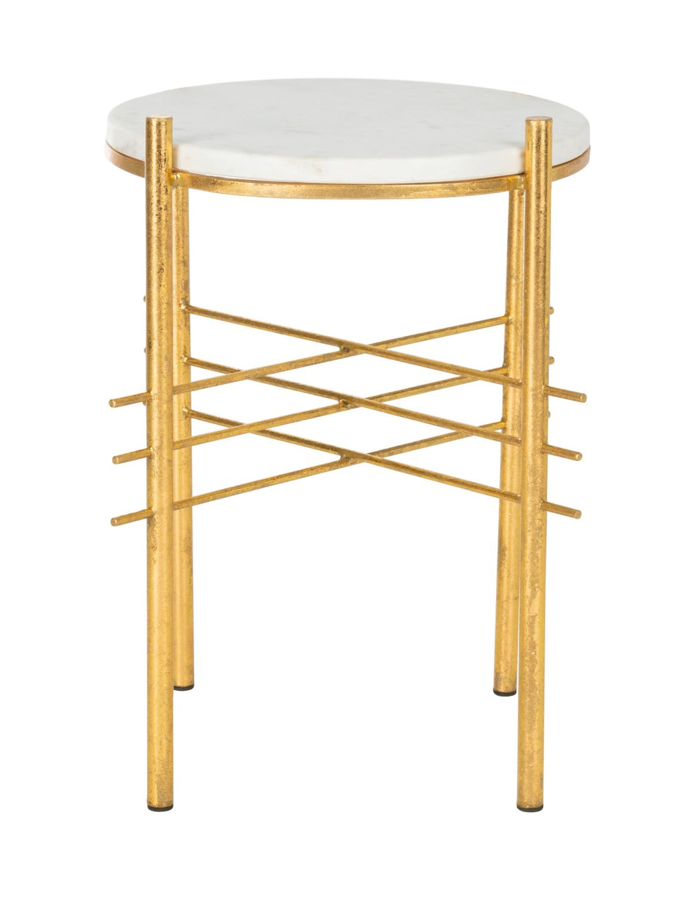 Safavieh Jenesis Round Accent Table - White Marble Top With Gold Geometric Legs For Modern Elegance ACC3211A