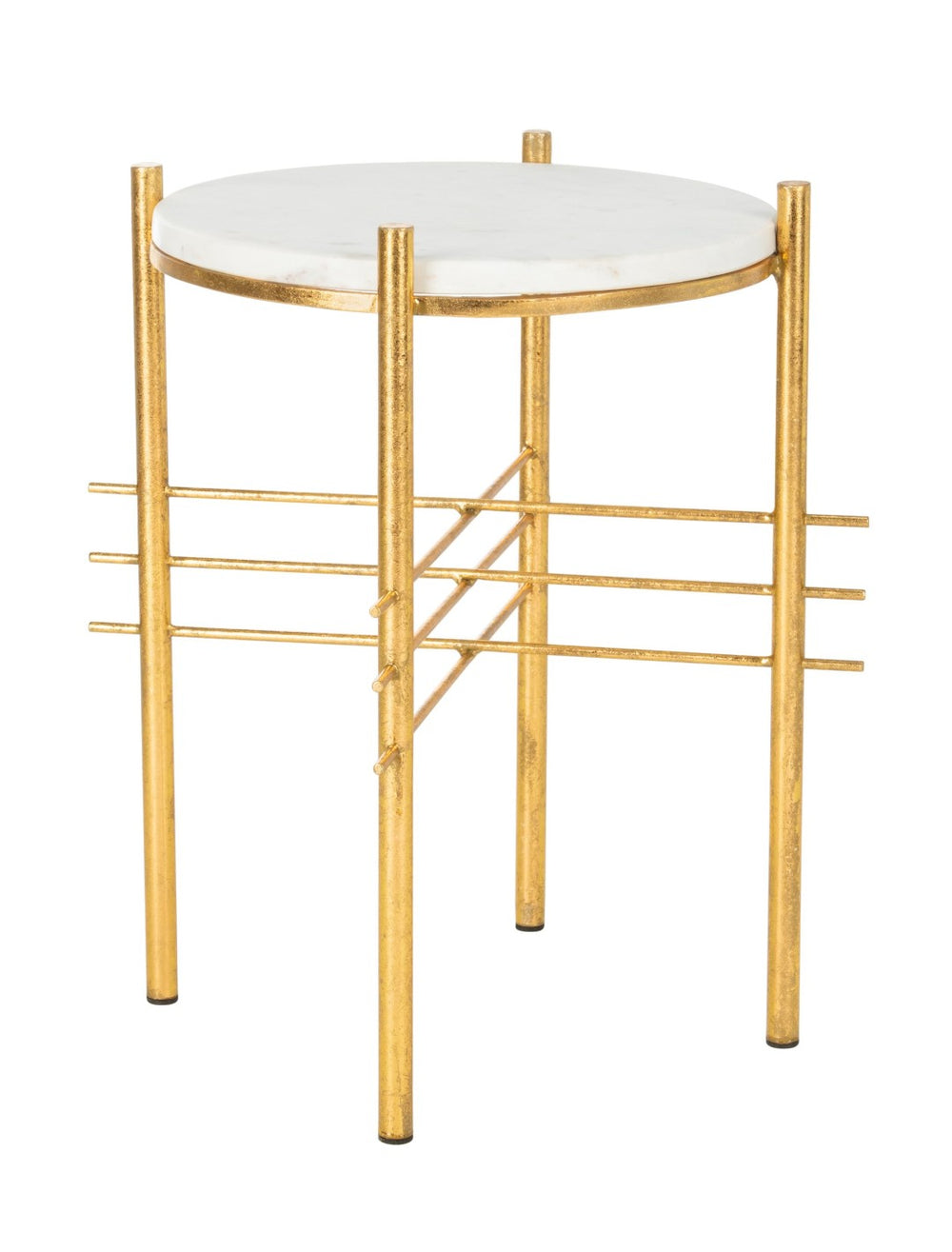 Safavieh Jenesis Round Accent Table - White Marble Top With Gold Geometric Legs For Modern Elegance ACC3211A