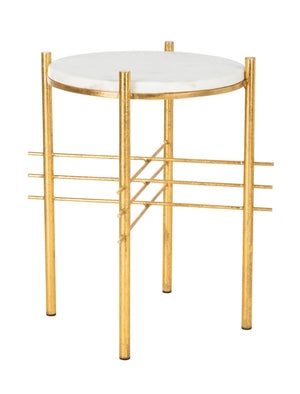 Safavieh Jenesis Round Accent Table - White Marble Top With Gold Geometric Legs For Modern Elegance ACC3211A