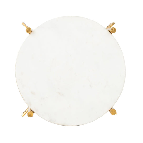 Safavieh Jenesis Round Accent Table - White Marble Top With Gold Geometric Legs For Modern Elegance ACC3211A