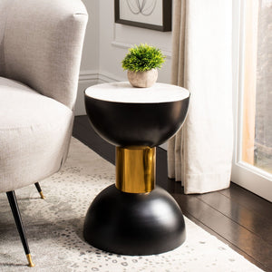 Safavieh Zephyr Round Accent Table With Marble Top, Gold Accents, And Chic Design For Stylish Spaces ACC3212A