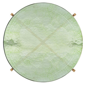 Safavieh Tengah Round Accent Table With Sculpted Brass Base & Rippling Green Glass Top For Elegant Modern Decor ACC3213A