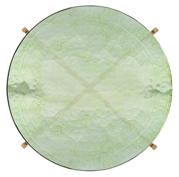 Safavieh Tengah Round Accent Table With Sculpted Brass Base & Rippling Green Glass Top For Elegant Modern Decor ACC3213A
