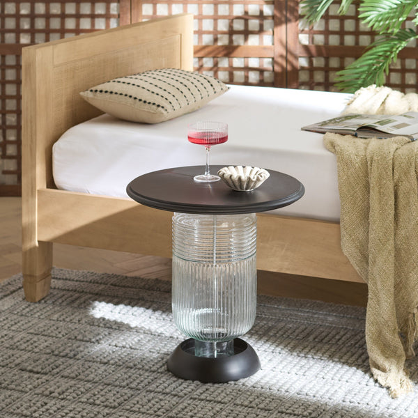 Safavieh Karana Glass Accent Table – Stylish Black Finish With Clear Glass Top For Modern Living Spaces Elegance Black ,Glass Wood ,Glass Acc3221a