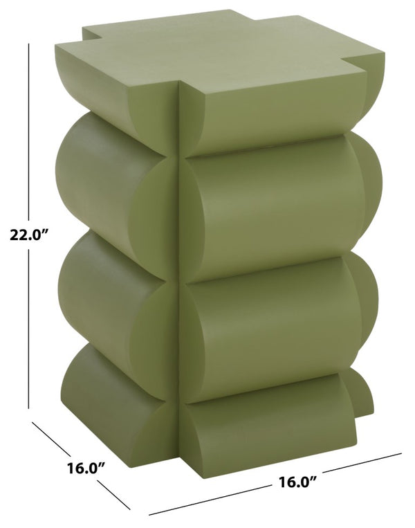 Safavieh Lappell Square Wood Accent Table in Earthy Olive Finish for Bohemian Living Spaces ACC3273A