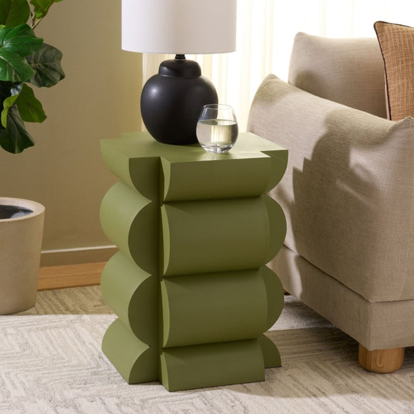 Safavieh Lappell Square Wood Accent Table in Earthy Olive Finish for Bohemian Living Spaces ACC3273A