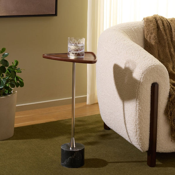 Safavieh Kristel Mixed Material Accent Table with Wood Top Metal Frame and Black Marble Base ACC3276A